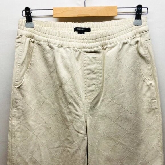 Forever 21 Linen Blend Jogger Women's Small Cream Heavy Cotton Elastic Waist EUC - Picture 2 of 11